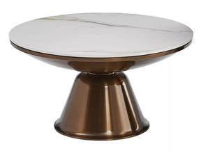 Set 2 masute cafea VERA, alb cu efect de marmura/cupru, ceramica/metal
