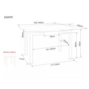 Masa extensibila DANTE, stejar artisan/negru mat, PAL, 102(142)x102x75 cm