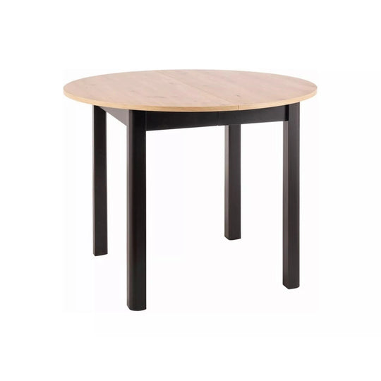Masa extensibila DANTE, stejar artisan/negru mat, PAL, 102(142)x102x75 cm