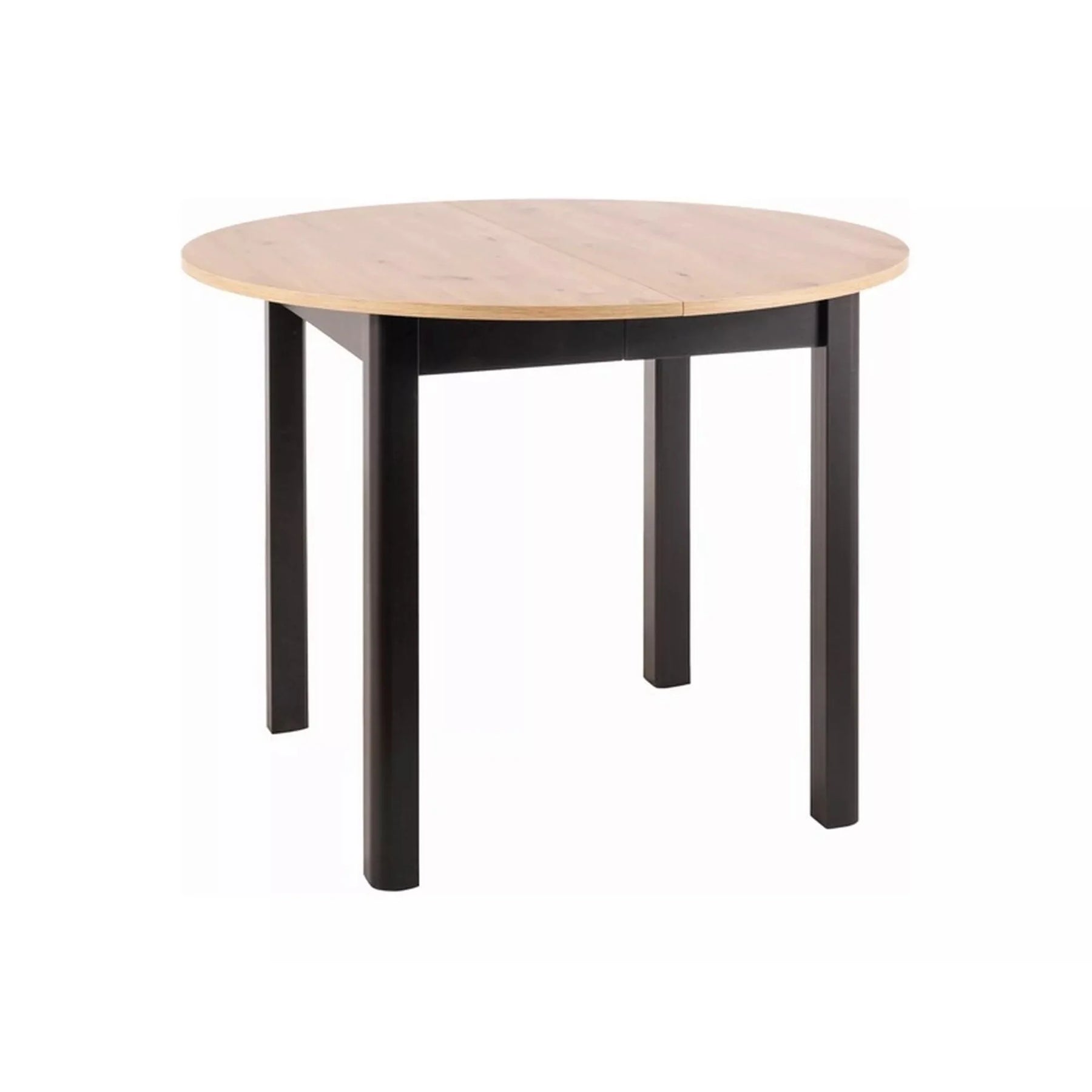 Masă extensibilă rotundă din stejar artisan și negru mat, ideală pentru dining – primabucata