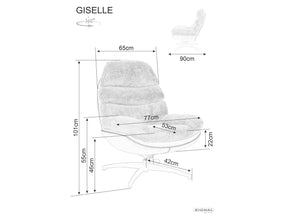 Fotoliu rotativ GISELLE, negru, stofa/piele ecologica/metal, 77x90x101 cm