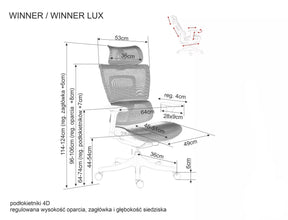 Scaun de birou WINNER LUX, gri/crom, plasa/metal, 64x51x114 cm