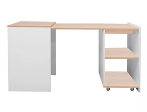 Birou DUO, alb/stejar, PAL laminat, 46-140x60x72 cm
