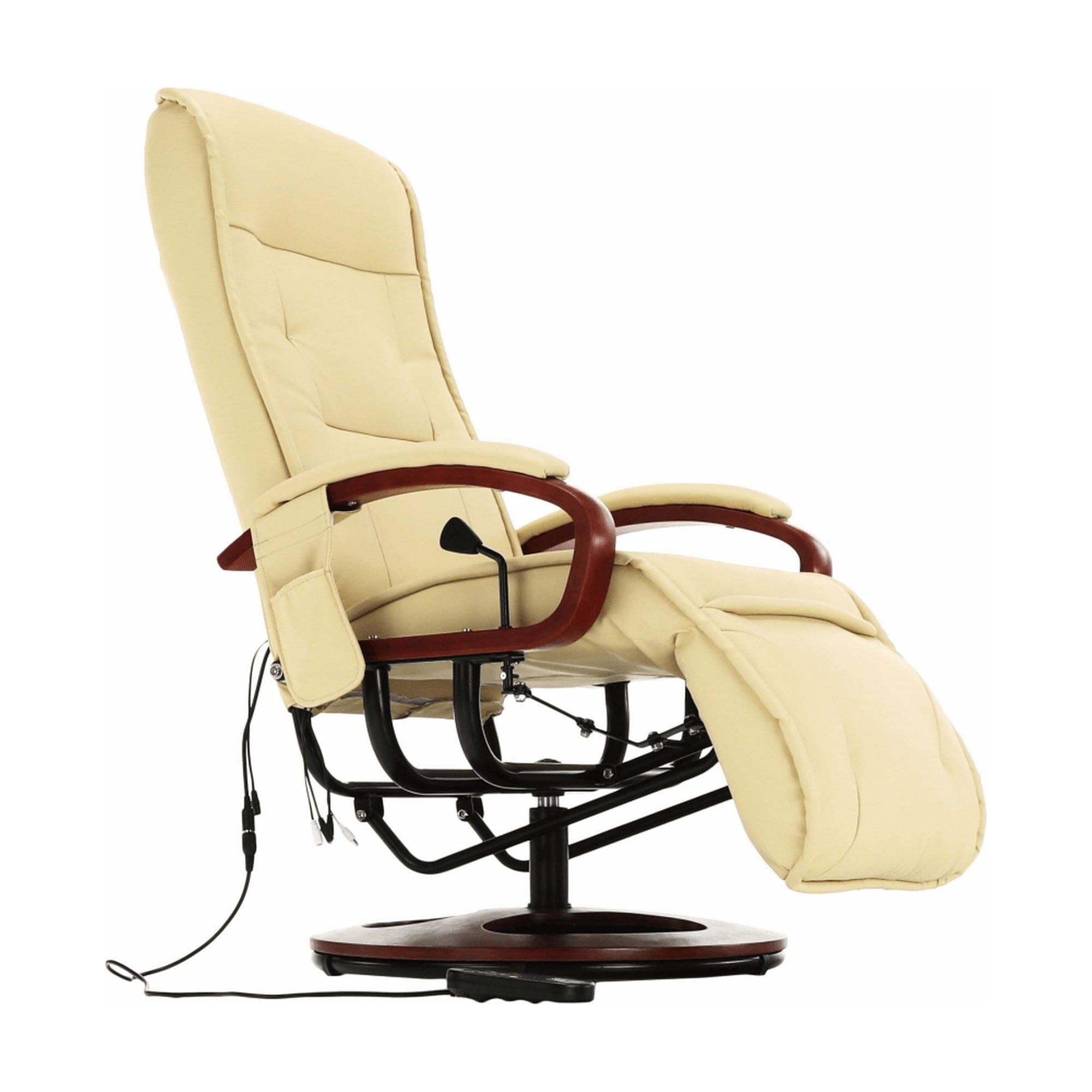 Fotoliu ARTUS 2, bej/cires, piele ecologica/lemn, 66x93x110 cm