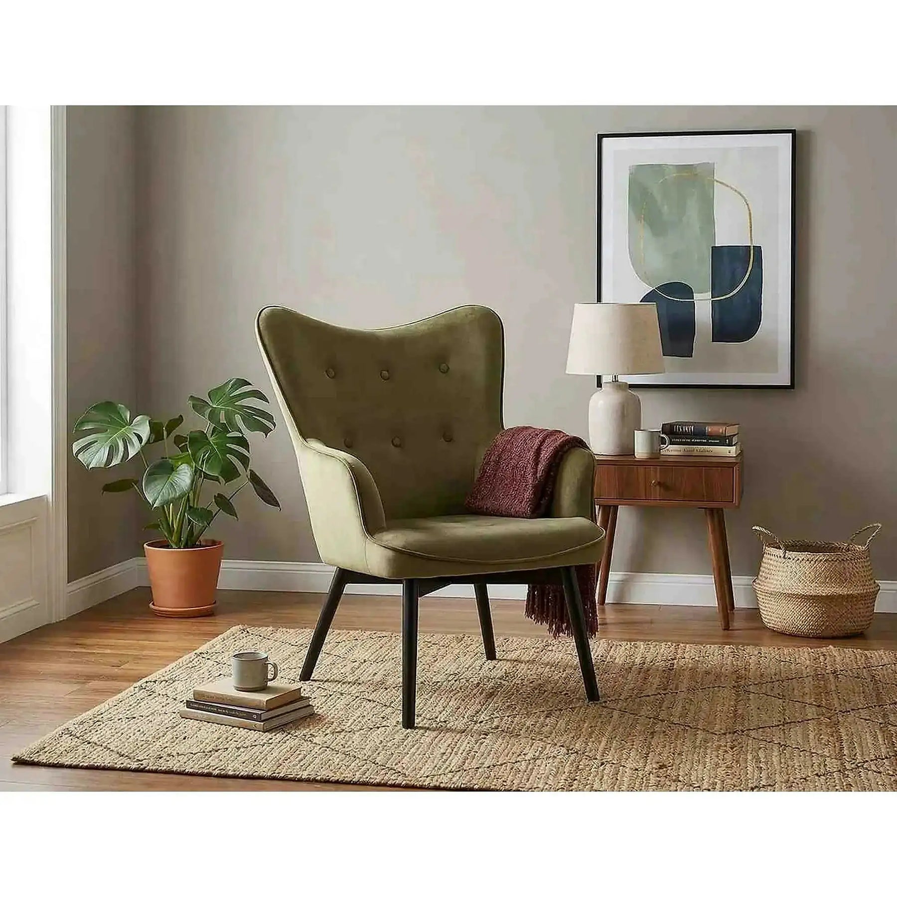 Fotoliu CARMEN, stofă catifelata/metal, verde olive - Bluvel 77, 72×75×99 cm