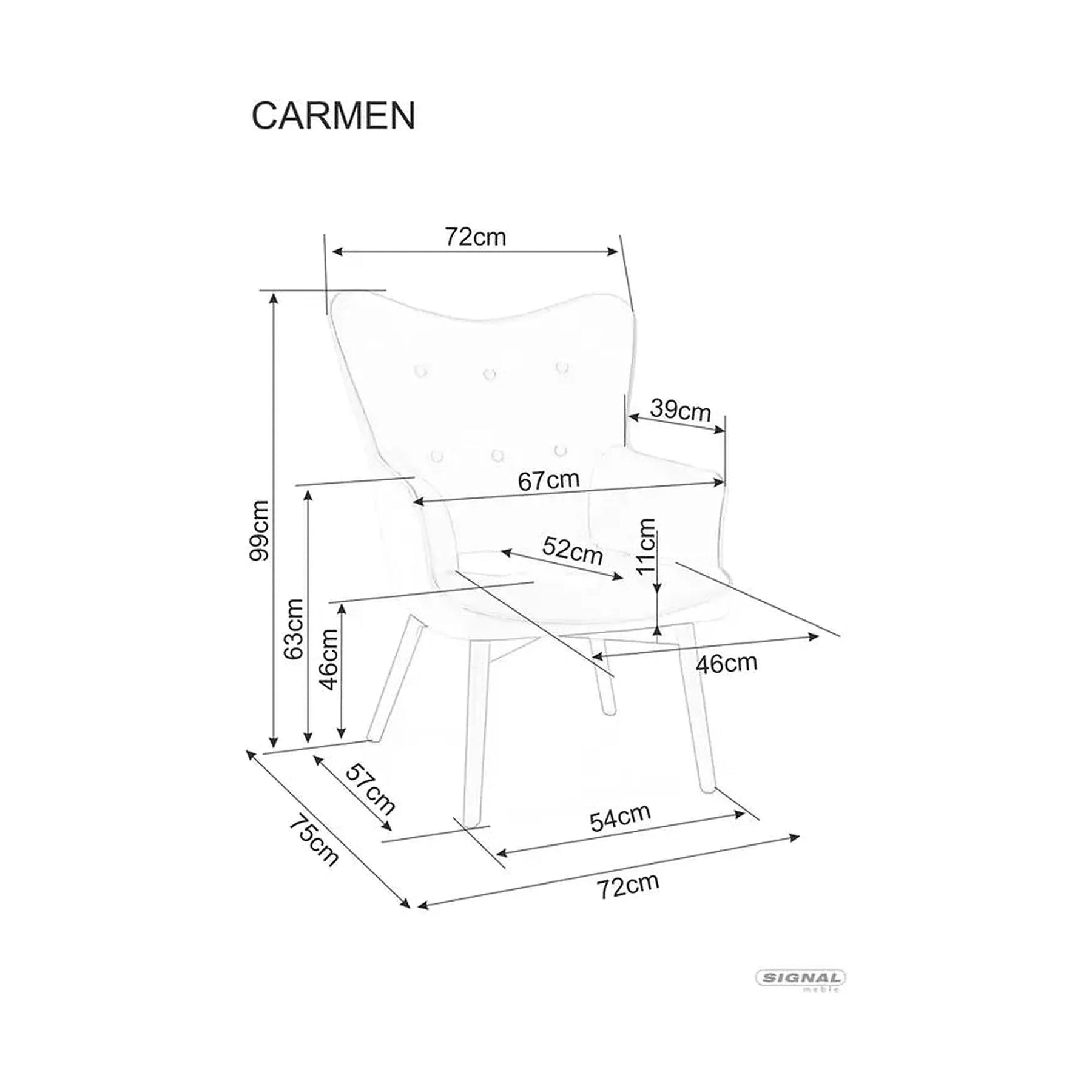 Fotoliu CARMEN, stofă catifelata/metal, verde olive - Bluvel 77, 72×75×99 cm