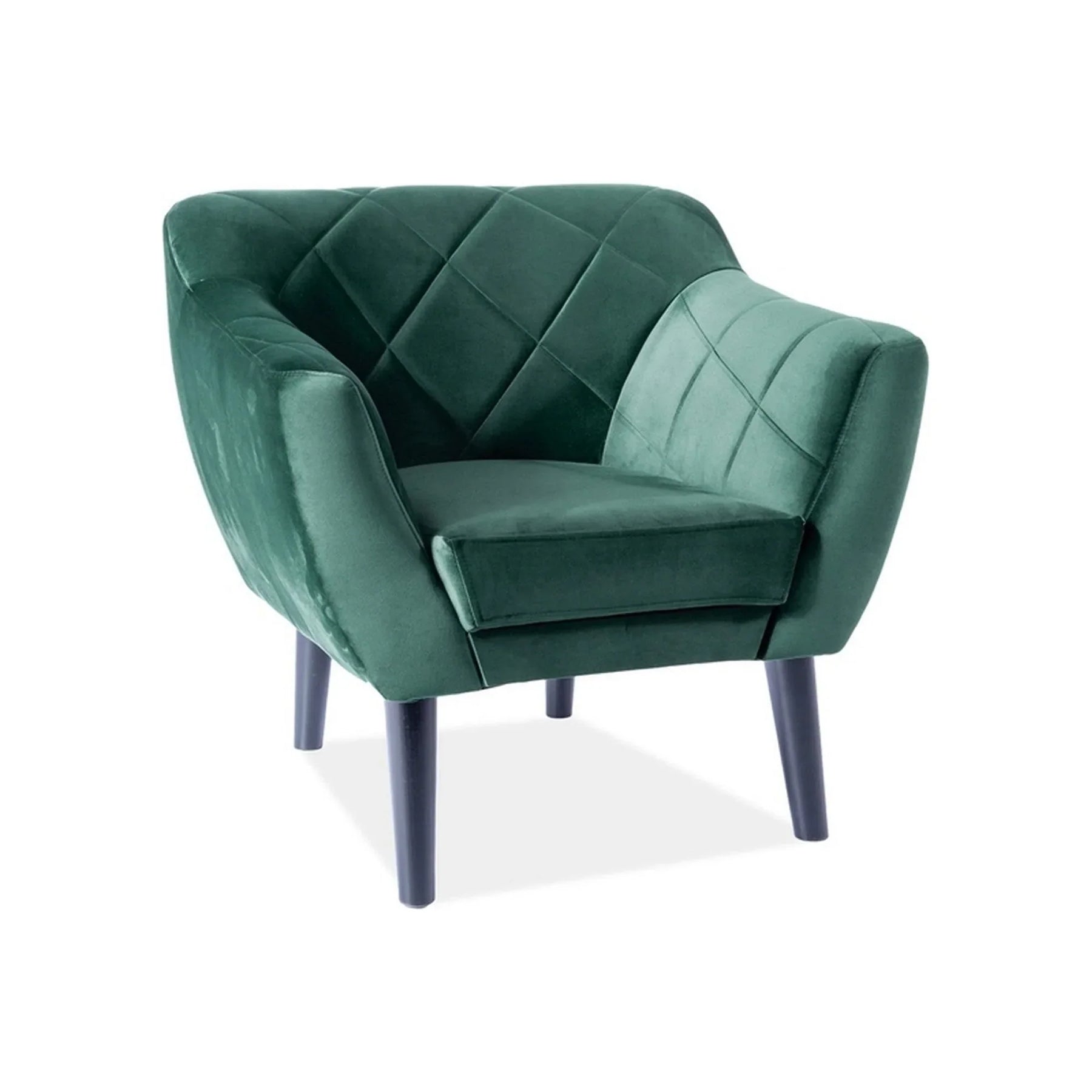 Fotoliu verde din catifea, cu picioare wenge, ideal pentru living – primabucata