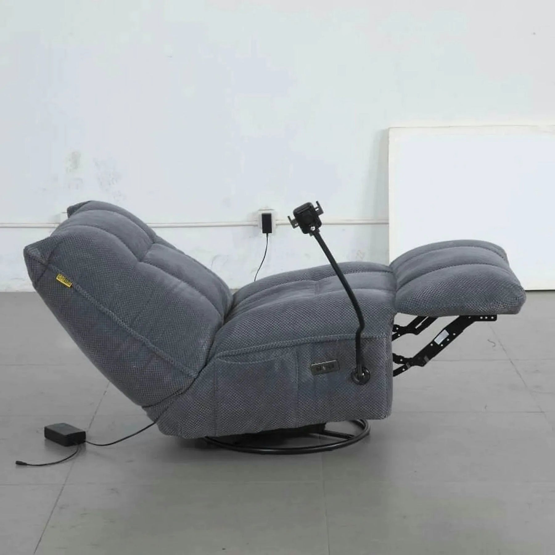 Fotoliu recliner MARCUS, stofă clasică/metal, gri, 84×104×94 cm