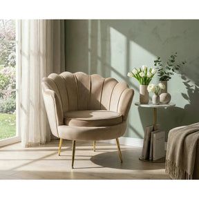 Fotoliu scoica CAMELLIA 1, stofă catifelata/metal, bej- Bluvel 28, 81×76×77 cm