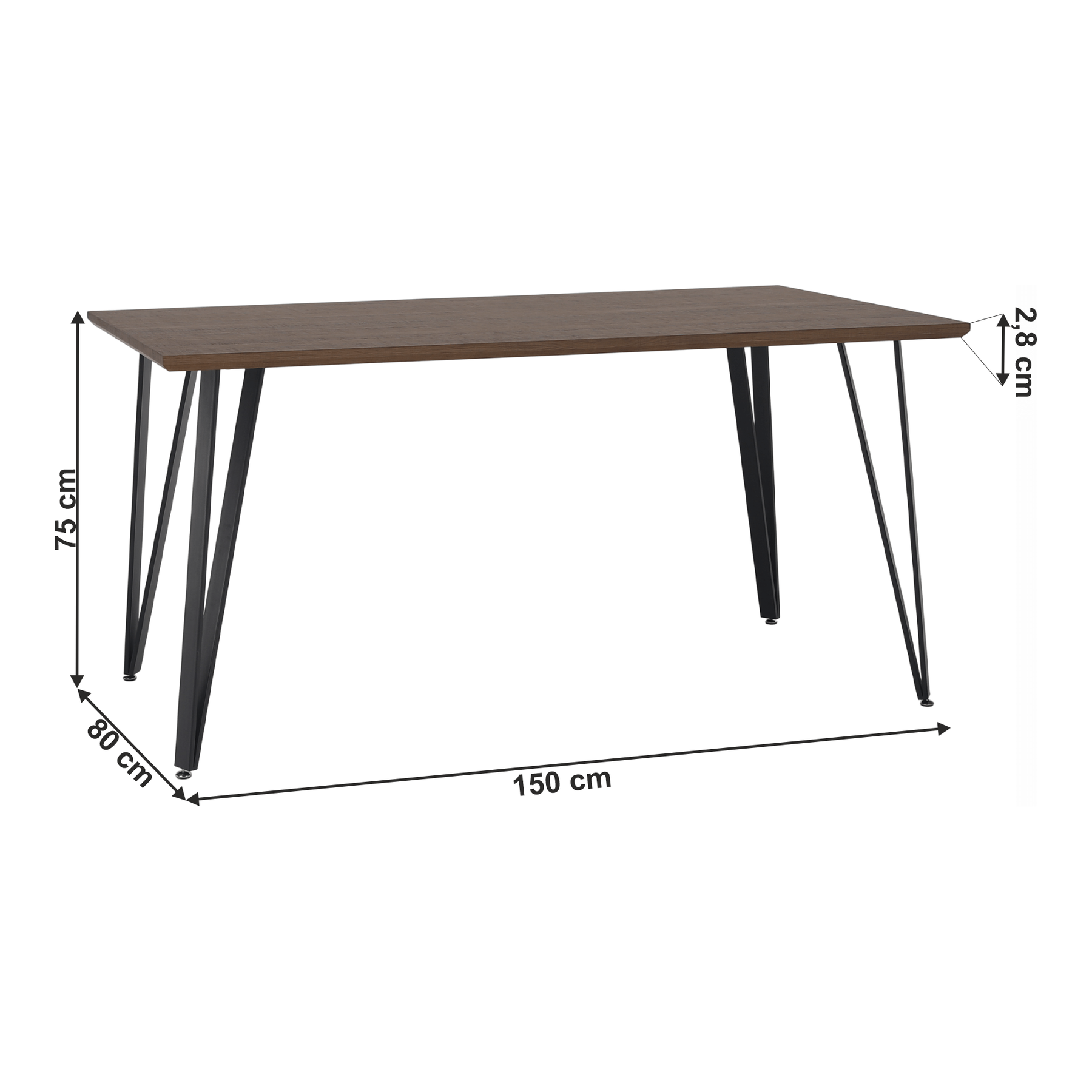 Masa FRIADO, stejar/negru, metal, 150x80x75 cm