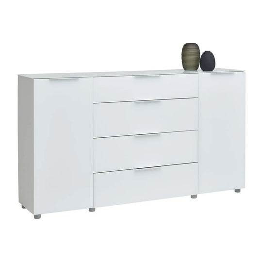 Comoda MALIN, alb lucios/alb, PAL/sticla, 181x40x101 cm