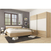Set dormitor GABRIELA NEW, stejar sonoma/alb, pat 180x200 cm, dulap cu 2 usi si 2 noptiere