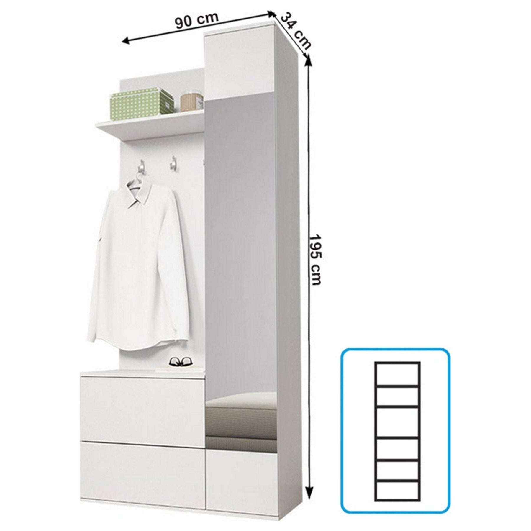 Mobilier hol GADIS, alb, 90x195x34 cm