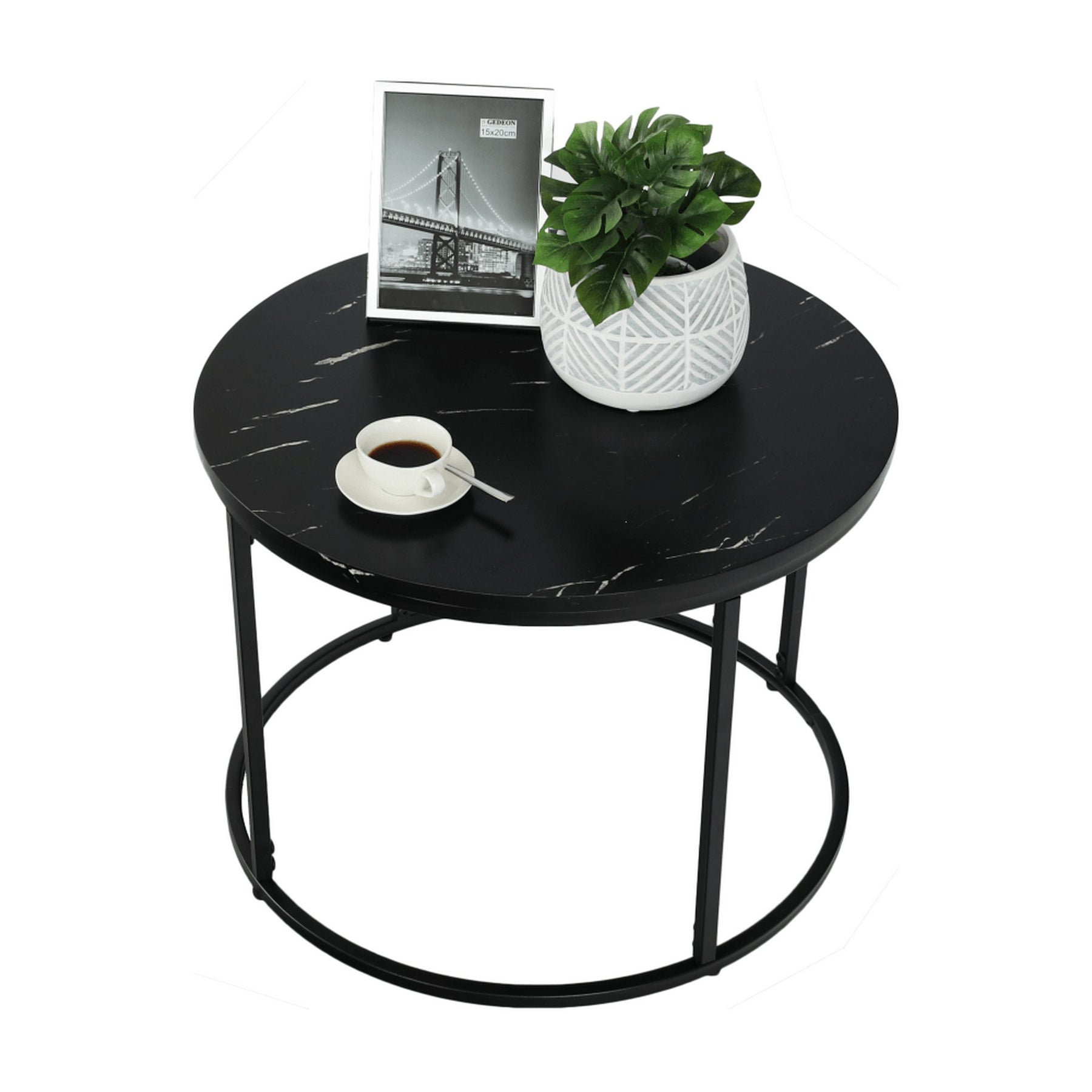 Masuta de cafea GAGIN, negru cu efect de marmura, 60x45 cm