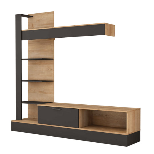 Set living GELUZA, stejar riviera/negru, PAL melaminat, 205x42x192 cm