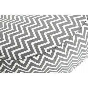 Fotoliu puf GOMBY, material textil/biluțe din polistiren, gri/alb/model zig-zag, 60x50x60 cm