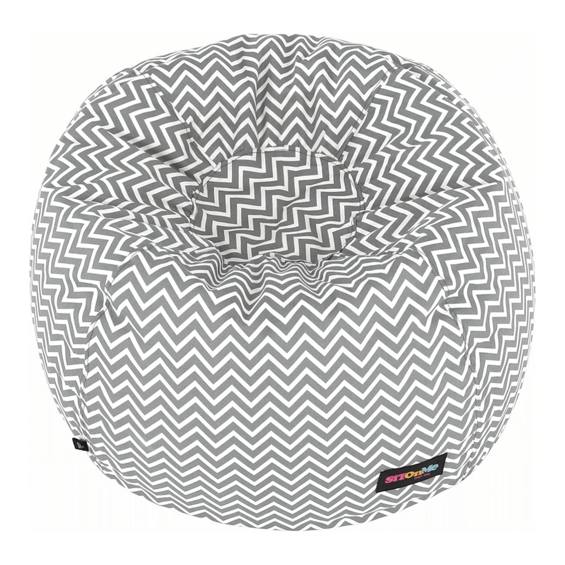 Fotoliu puf GOMBY, material textil/biluțe din polistiren, gri/alb/model zig-zag, 60x50x60 cm