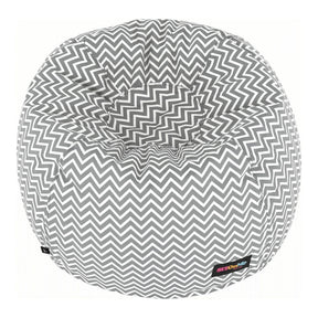 Fotoliu puf GOMBY, material textil/biluțe din polistiren, gri/alb/model zig-zag, 60x50x60 cm
