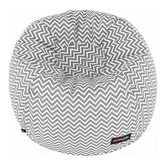 Fotoliu puf GOMBY, material textil/biluțe din polistiren, gri/alb/model zig-zag, 60x50x60 cm