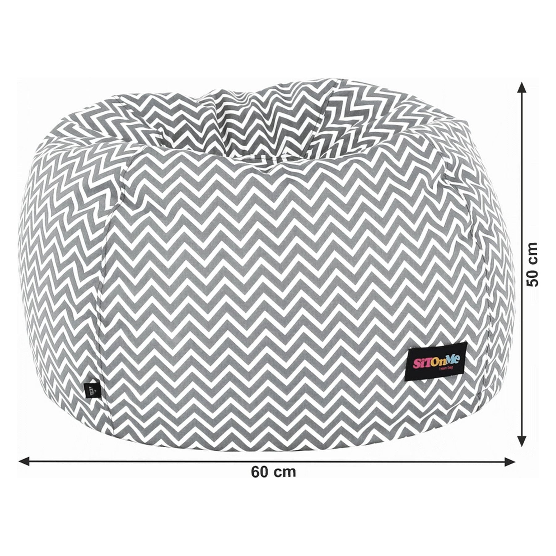 Fotoliu puf GOMBY, material textil/biluțe din polistiren, gri/alb/model zig-zag, 60x50x60 cm