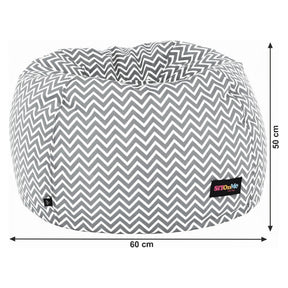 Fotoliu puf GOMBY, material textil/biluțe din polistiren, gri/alb/model zig-zag, 60x50x60 cm