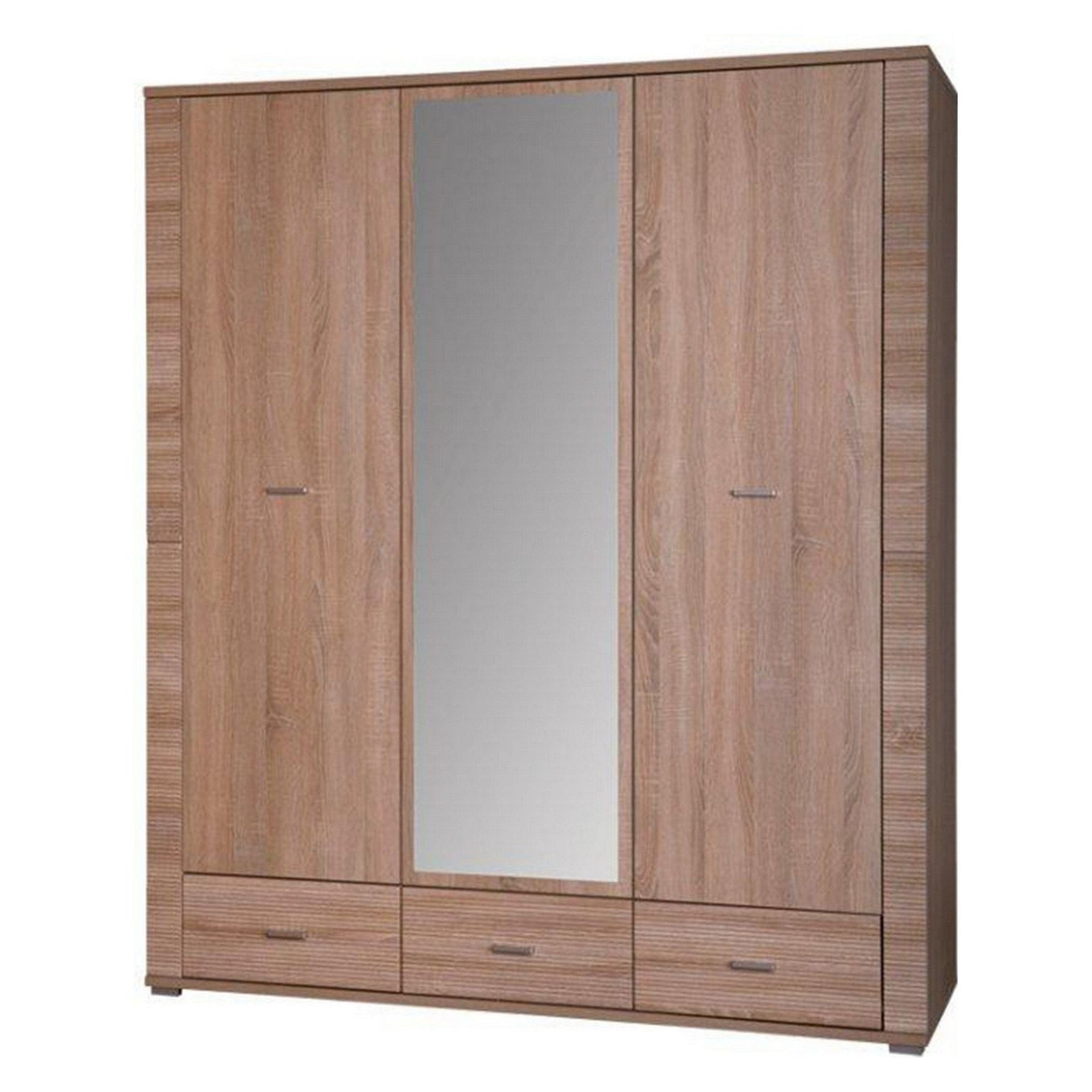 Dulap dormitor GRAND tip 2, PAL laminat, stejar sonoma, 161x192x55 cm, cu oglindă, 3 usi si 3 sertare