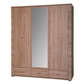 Dulap dormitor GRAND tip 2, PAL laminat, stejar sonoma, 161x192x55 cm, cu oglindă, 3 usi si 3 sertare