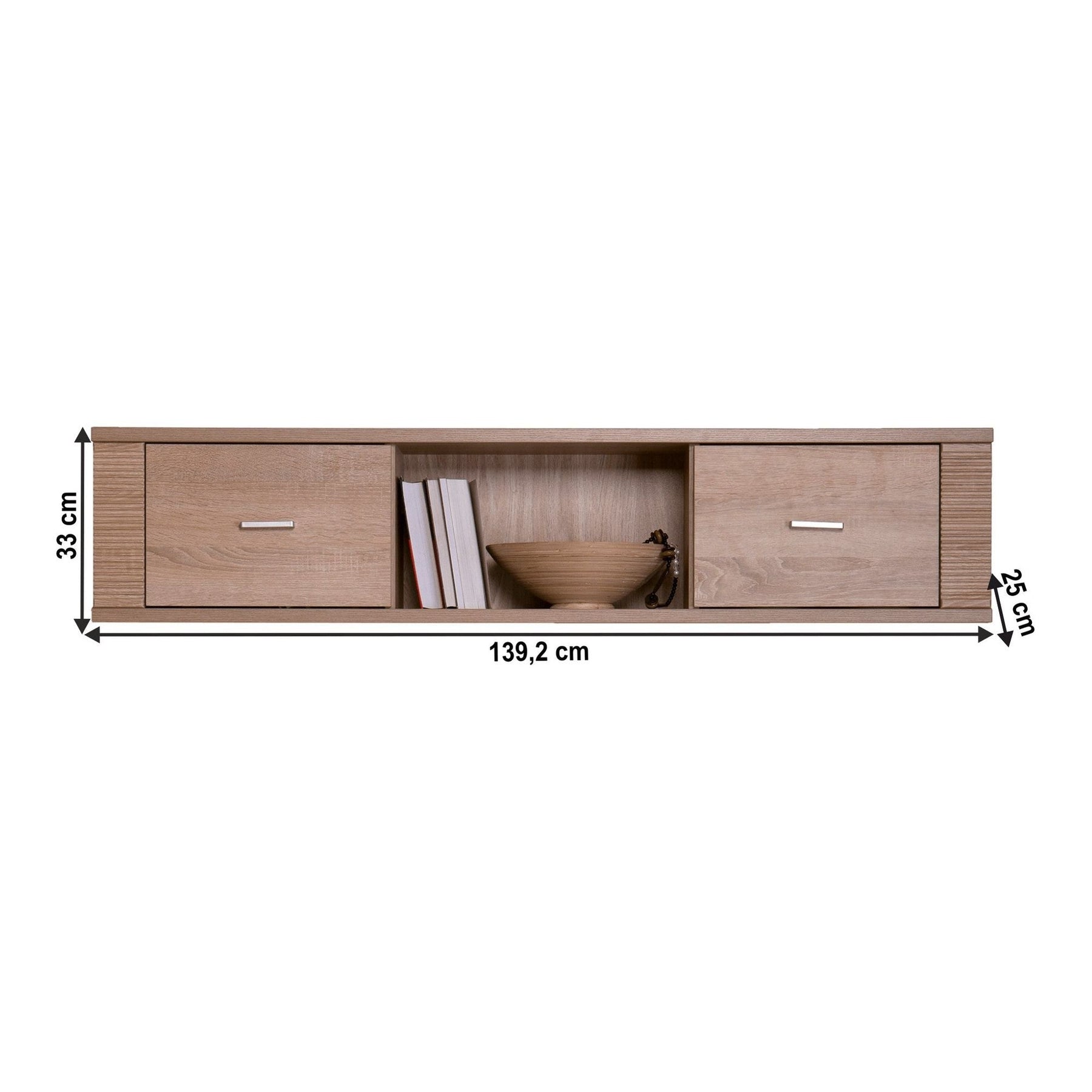 Dulap suspendat GRAND tip 15, PAL laminat, stejar sonoma, 140x30x25 cm, 2 usi si 1 raft deschis