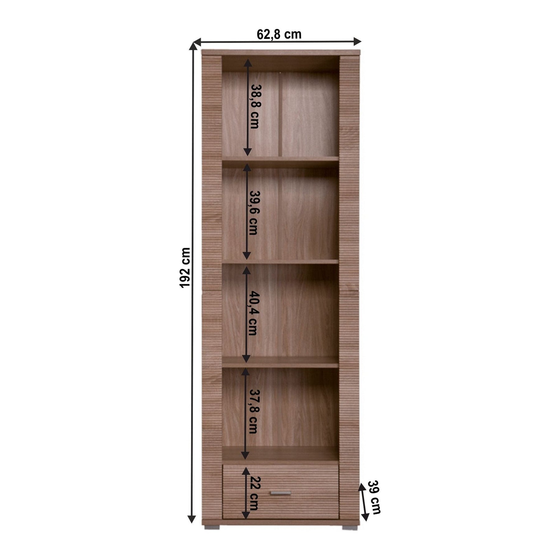 Biblioteca GRAND TIP 6, PAL laminat, stejar sonoma, 63x39x192 cm
