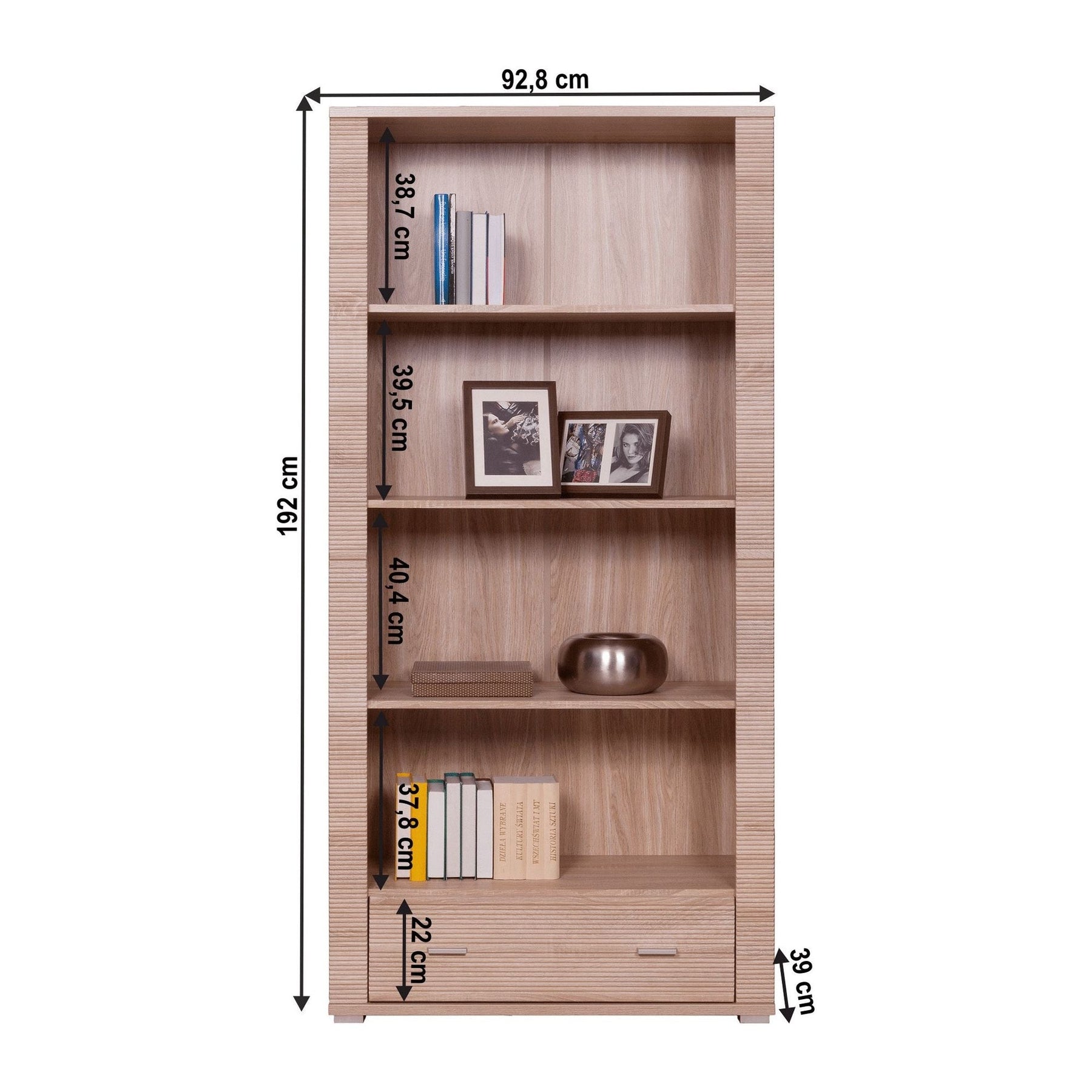 Biblioteca GRAND TIP 7, PAL laminat, stejar sonoma, 92.8x39x192 cm