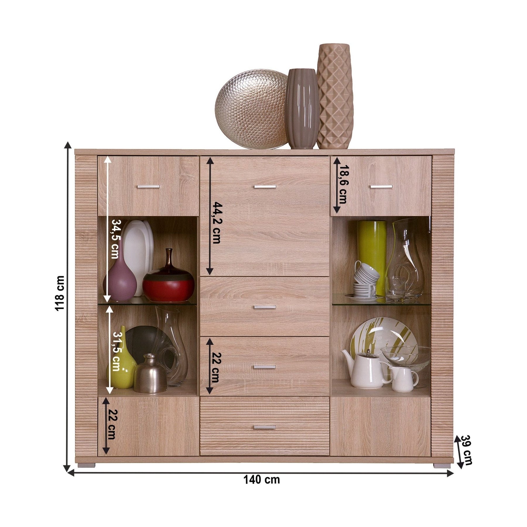 Comoda GRAND tip 8, PAL stejar sonoma, 140x39x118 cm