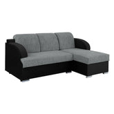 Coltar extensibil MERIN, universal, stofa catifelata negru/gri, cu lada depozitare, 205x138x89 cm