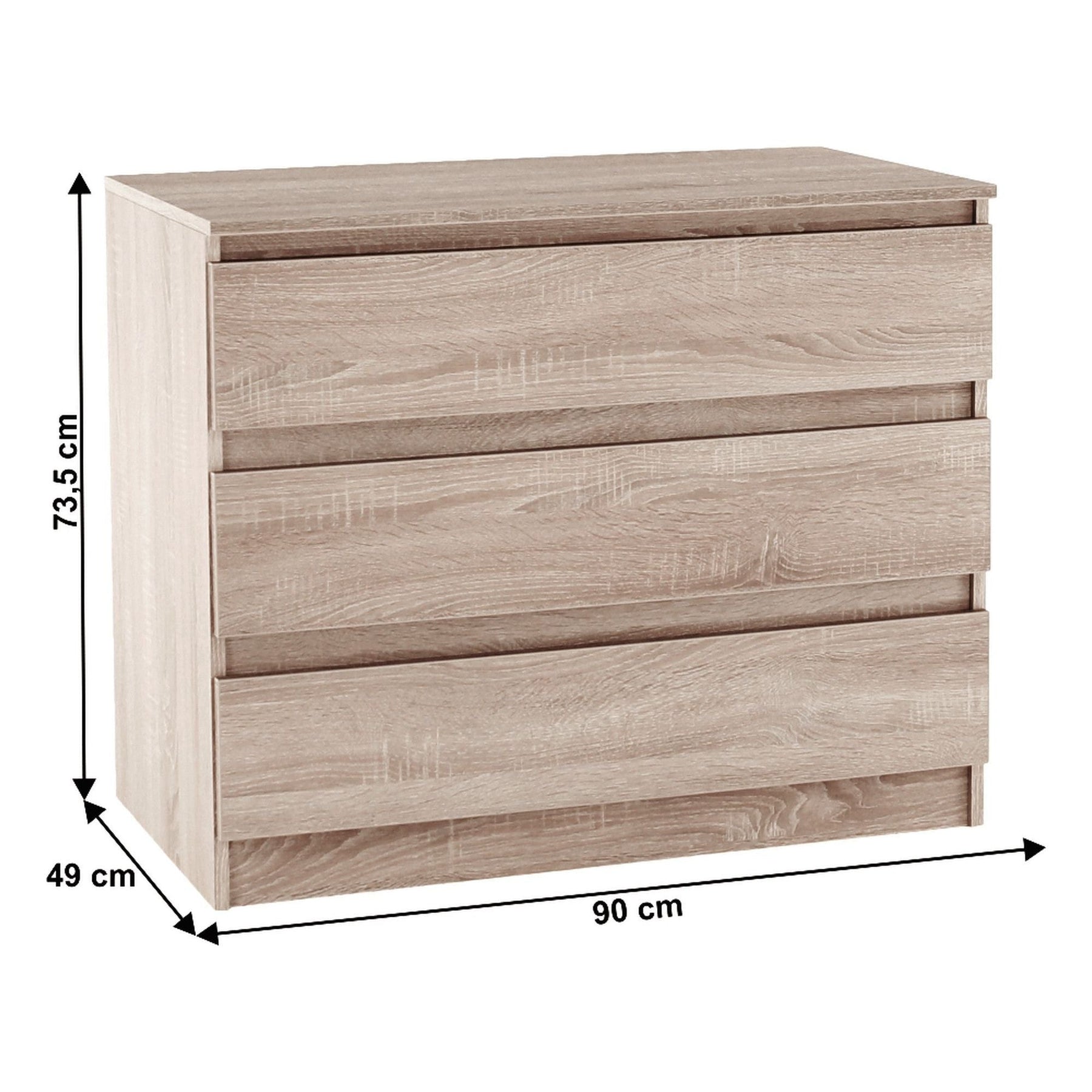 Comoda cu sertare HANY NEW 003, PAL laminat, stejar sonoma, 90x49x73,5 cm