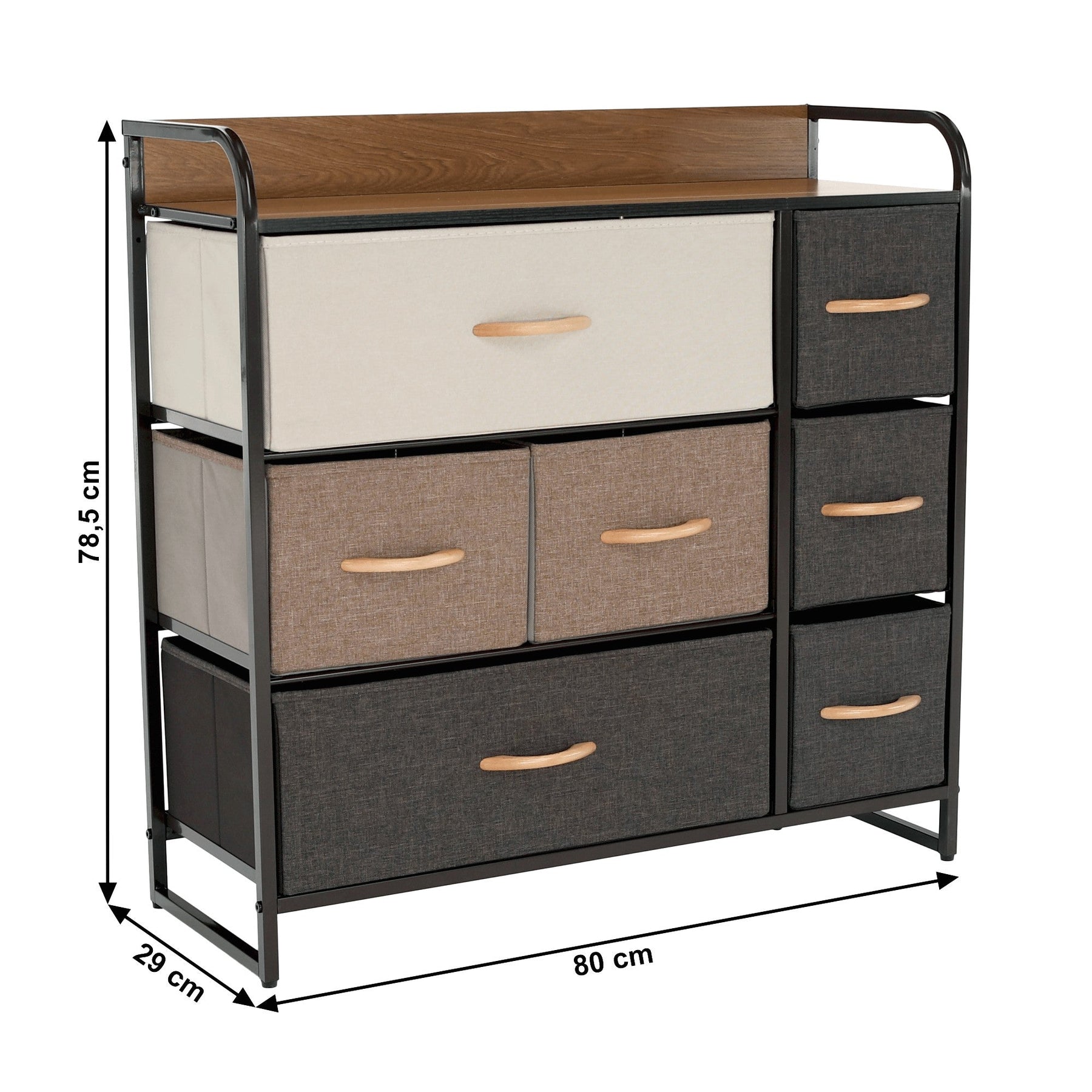 Comoda HAZEL TYP 3, bej/maro deschis/maro inchis, metal/plastic/material textil, 80x29x79 cm