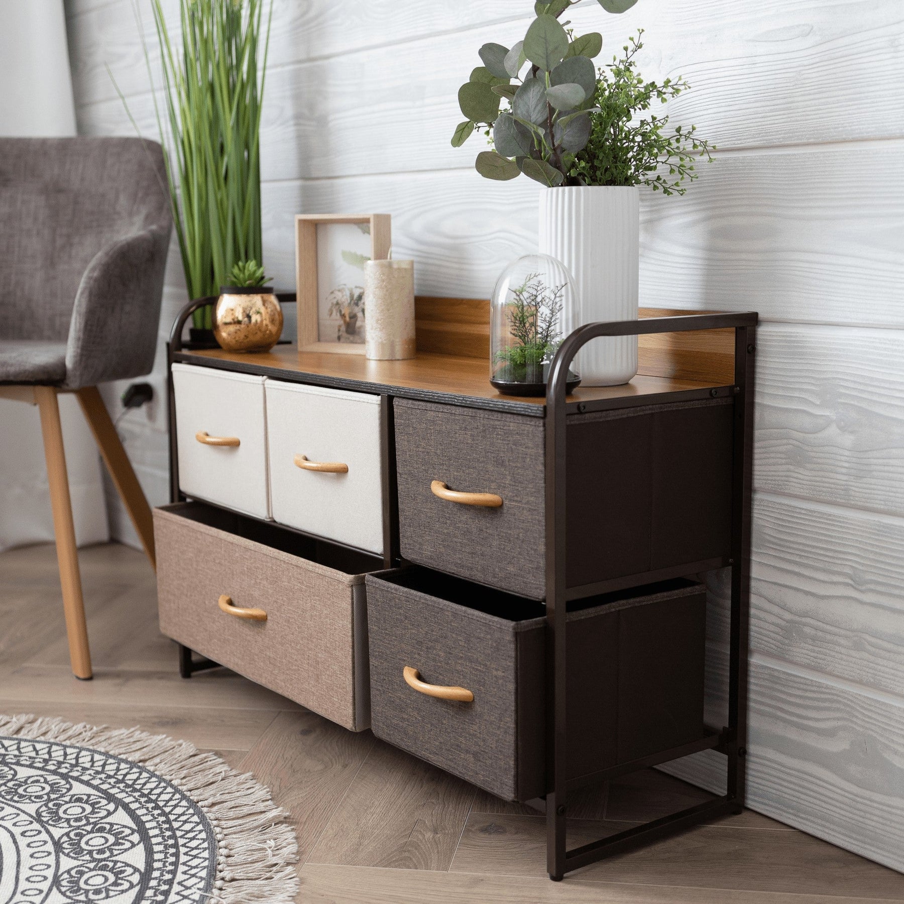 Comoda HAZEL TYP 4, bej/maro deschis/maro inchis, metal/plastic/material textil, 80x29x79 cm