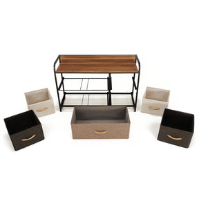 Comoda HAZEL TYP 4, bej/maro deschis/maro inchis, metal/plastic/material textil, 80x29x79 cm