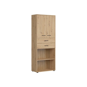 Dulap SPACE OFFICE, stejar artisan, PAL laminat, cu 2 usi si 2 sertare, 80x37x203 cm