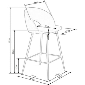 Scaun de bar H96, bej/negru, stofa catifelata, 48x49x89 cm