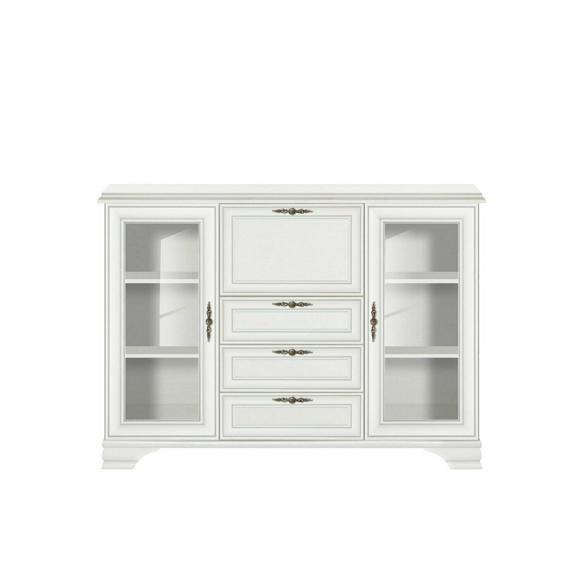 Vitrina living clasica IDENTO, alb, PAL/MDF/sticla/metal, 155x45x110 cm