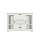 Vitrina living clasica IDENTO, alb, PAL/MDF/sticla/metal, 155x45x110 cm