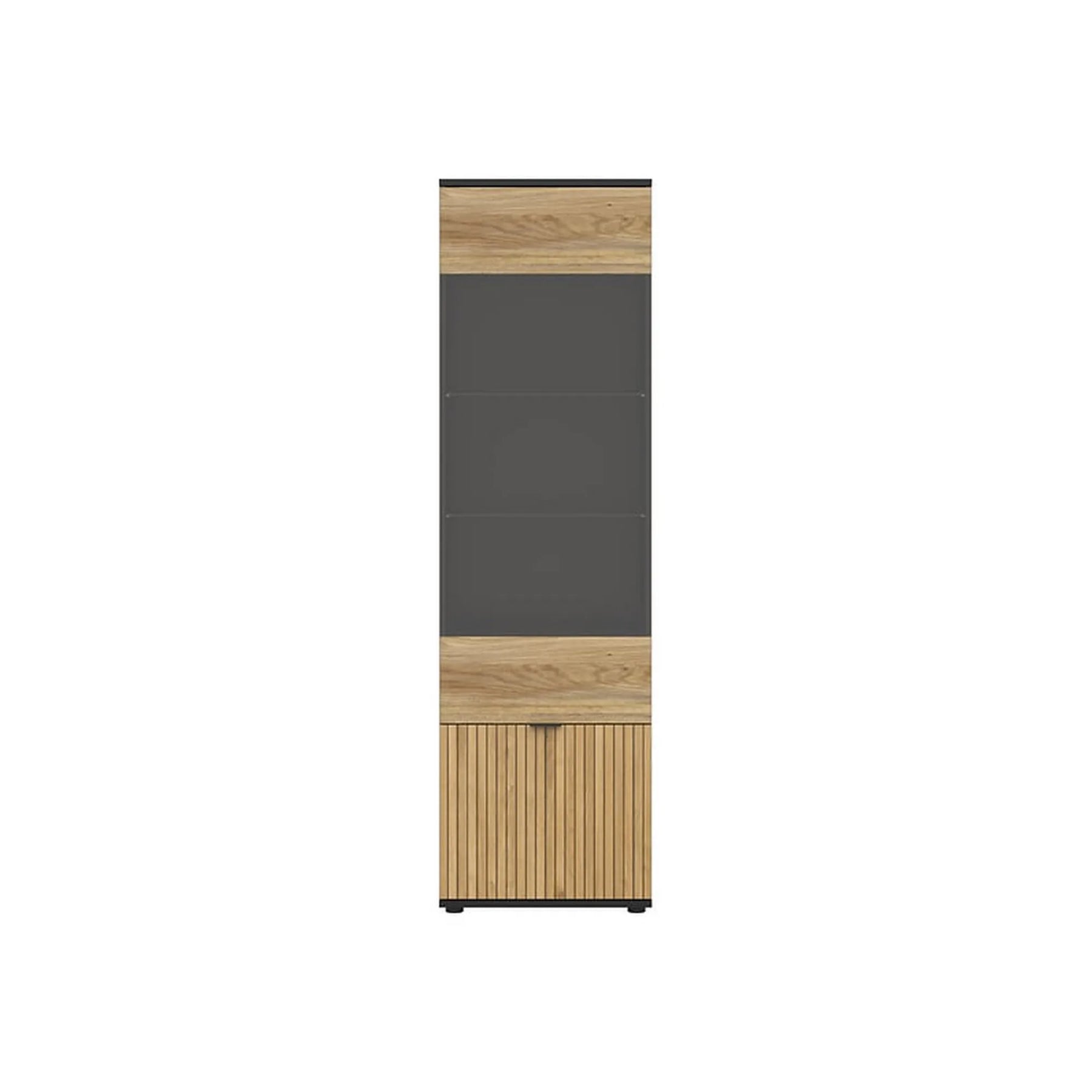 Vitrina LUEN, stejar/negru, PAL laminat/sticla securizata, 57x40x196 cm