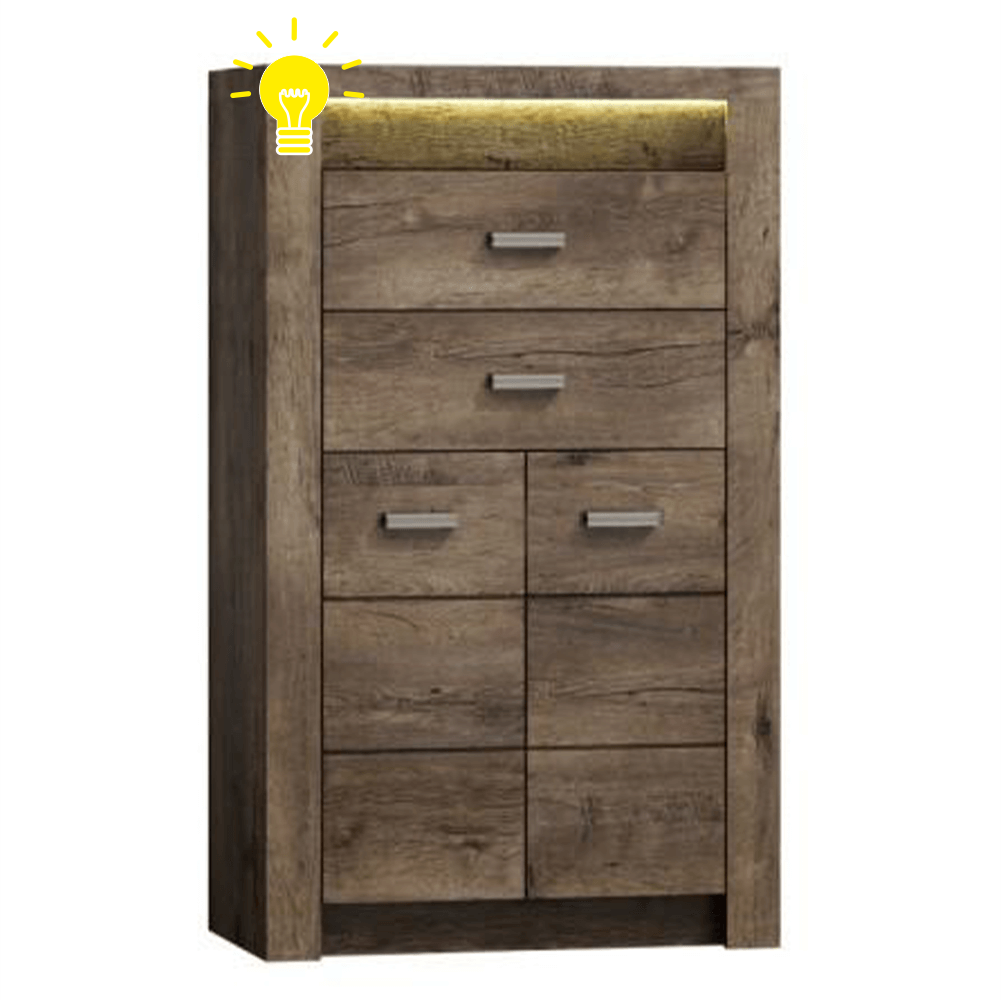 Comoda INFINITY I-06, frasin inchis, cu iluminare LED, 76x127x42 cm