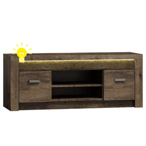 Comoda TV INFINITY I-09, PAL melaminat, frasin inchis, iluminare LED, 2 usi si 1 raft deschis, 137x53x42 cm