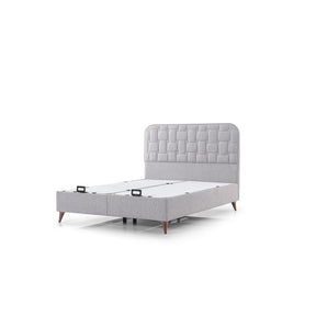Pat INFINITY 180x200, stofa clasica gri - Linum 660, cu somiera si spatiu depozitare