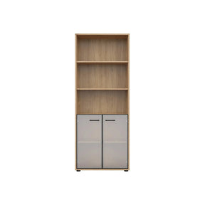 Vitrina SPACE OFFICE, stejar artisan/negru fumuriu, PAL laminat/sticla, cu 2 usi si 3 rafturi, 80x38x203 cm
