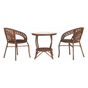 Set gradina JARUB, maro, ratan artificial/sticla securizata/metal, cu masuta si 2 scaune