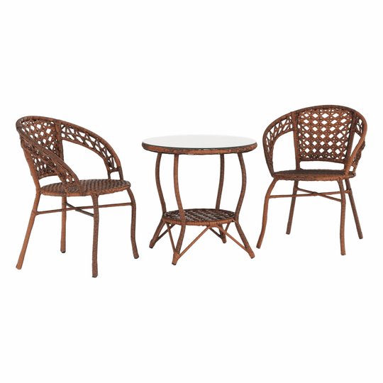 Set gradina JARUB, maro, ratan artificial/sticla securizata/metal, cu masuta si 2 scaune