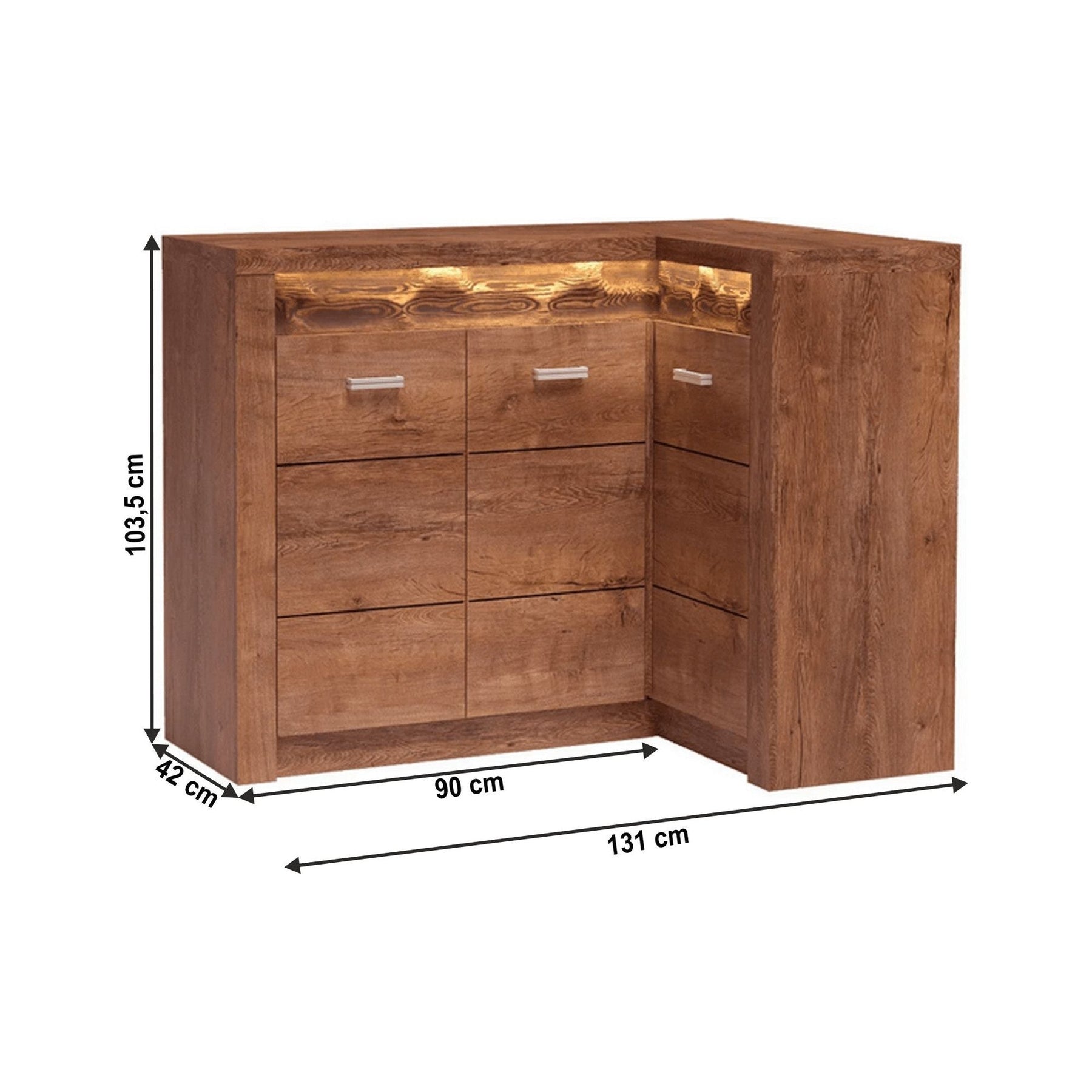 Comoda de colt INFINITY I-15, PAL melaminat, maro, 131/90x103,5x42 cm