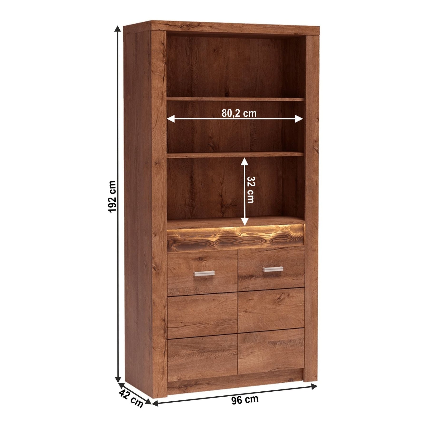 Vitrina living INFINITY I-05, PAL melaminat, frasin deschis, 96x42x192 cm