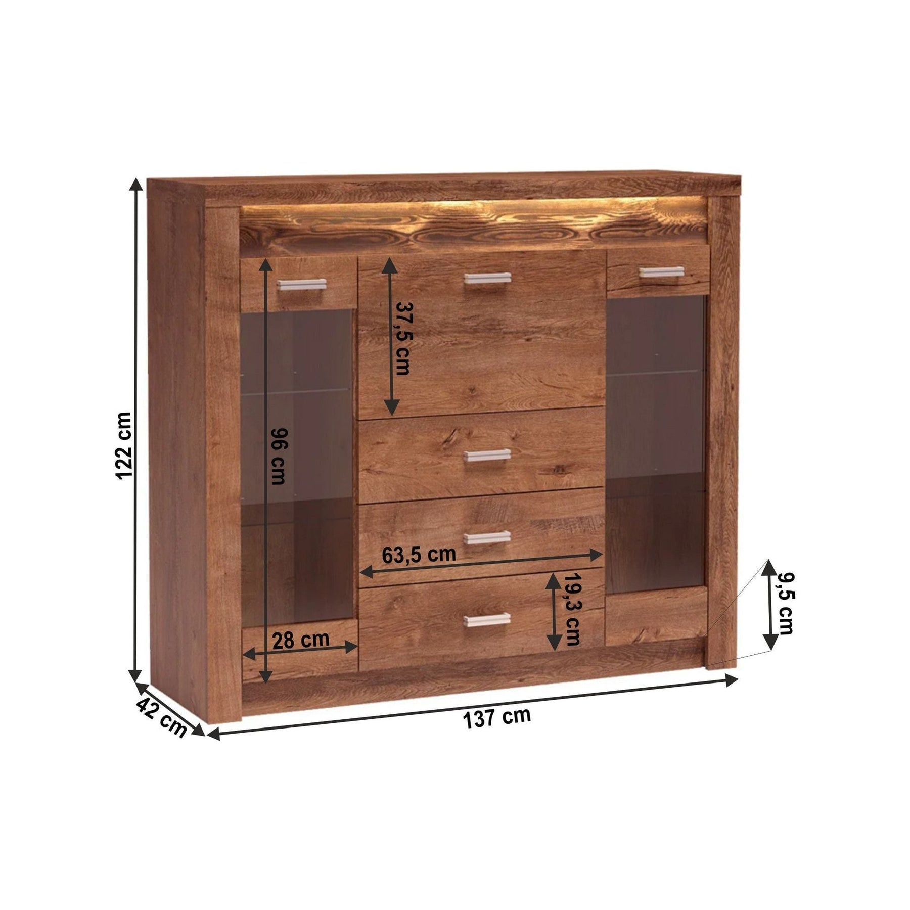 Comoda INFINITY I-08, PAL melaminat, frasin deschis, 137x42x122 cm